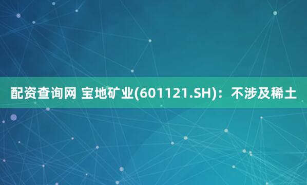 配资查询网 宝地矿业(601121.SH)：不涉及稀土